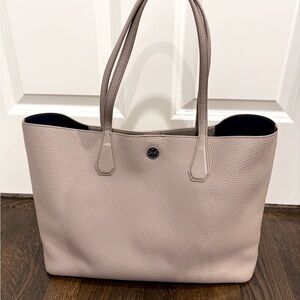 New Tory Burch Pastel Grey Leather Tote Bag